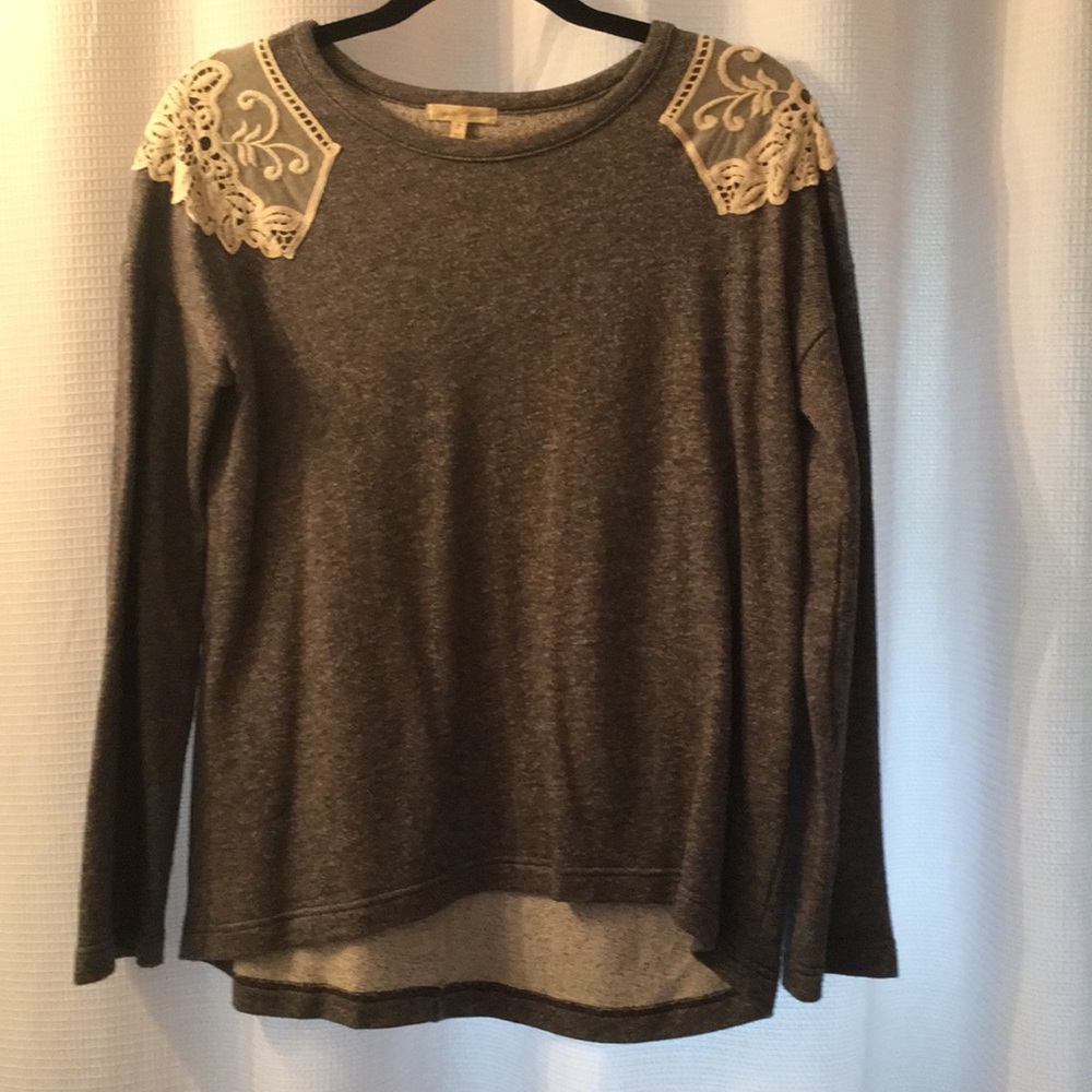 Gray denim blue colored lace accent sweater sz S